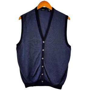 IZOD Men's Sweater Vest Medium Blue Button Front Cotton Blend Preppy Classic